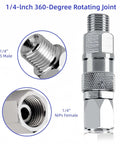 360 Degree Swivel Sprayer Joint For Airless Hoses Stainless Steel Heavy Duty 1 Quarter Inch Connector For Spray Gun Hose High Pressure Swivel Fitting Durable Graco Paint Sprayers Hose Adapter 3 Piece Set, 1/4 NPS male