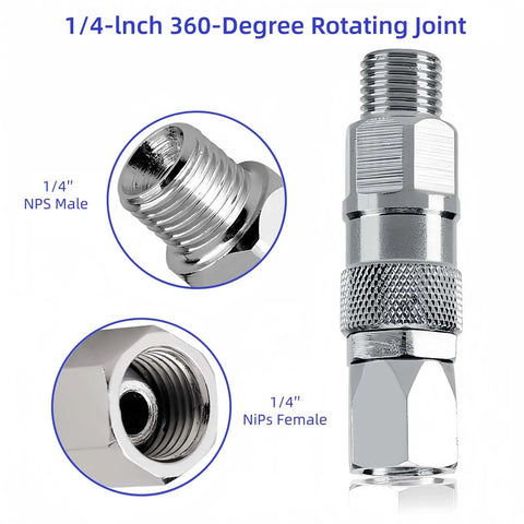360 Degree Swivel Sprayer Joint For Airless Hoses Stainless Steel Heavy Duty 1 Quarter Inch Connector For Spray Gun Hose High Pressure Swivel Fitting Durable Graco Paint Sprayers Hose Adapter 3 Piece Set, 1/4 NPS male