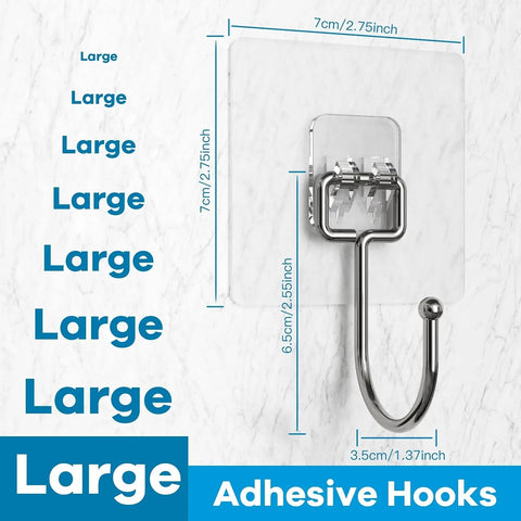 Heavy Duty Adhesive Wall Hooks 22Lb Max Hold Coat And Towel Hangers 20 Pack Transparent Sticky Wall Hangers Waterproof And Oilproof