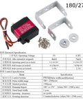 Front view of Wishiot RDS3218 20KG servo motor with red label, wiring, and silver U-mount brackets with screws