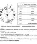 PTC single core thermistor wiring diagram for temperature control with specifications and connection details.