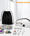 Handheld Heavy Duty Sewing Machine With Two Speeds Portable Mini Sewing Tool Kit And Storage Bag For Beginners DIY Enthusiasts Home Travel Quick Clothing Repairs On The Go, including accessories such as spools, threads, and carry bag.