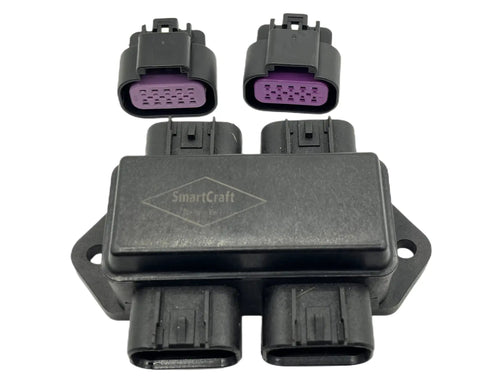 SmartCraft Junction Box Kit For Mercury Marine Outboards Four Port Wiring Harness Oem Replacement For 878492k14 And 878492a14, black plastic junction box with connectors.