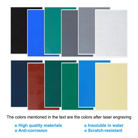 Two Pack 15.3x10.4 Inch Black Laser Engraving Paper Sheets For Fiber Laser Marking And Engraving On Metal Ceramics And Glass Scratch Resistant Water Resistant Anti Corrosion Includes Scraper colorful samples shown