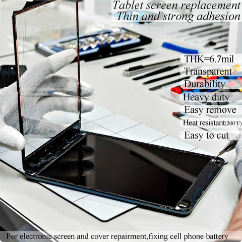 Double Sided Clear Adhesive Tape For Electronics And Auto Projects, Heavy Duty Thin Transfer Tape, Waterproof And Sticky, Ideal For LCD Screen Assembly, LED Strips, Touch Panels, DIY, Home And Car Decor, 5 Sheets
