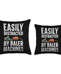 Relatable Throw Pillow For Farmers Who Get Distracted By Baler Machines Hay Bale Farming Humor With Double Sided Print And Polyester Fill