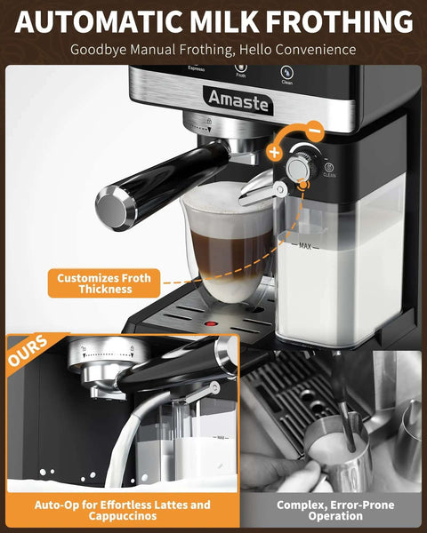 20 Bar Espresso Machine With Touch Screen And Automatic Milk Frother 3-In-1 Latte Maker for home coffee bar frothing milk into cup