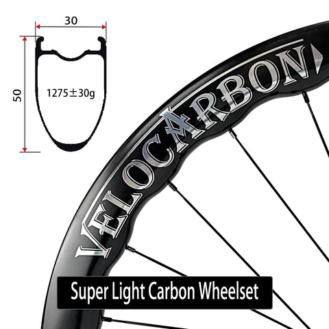 Ultra Lightweight Carbon Wheelset 700C Aero Racing Tubeless Ready Clincher for Road Cycling with rim size and branding