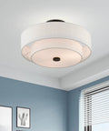 Ceiling Mount Light In English Bronze With Classic Transitional Style Durable Steel Construction Handcrafted Oatmeal Fabric Shade