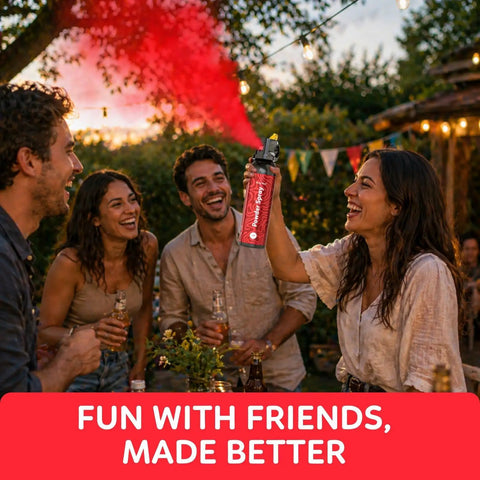 Hella Vibrant Red Smoke Powder Spray For Backyard Shindigs And Epic Weekend Vibes Featuring Completely Biodegradable Non Toxic Powder In A Cool Fire Extinguisher Style Launcher For Hassle Free Setup And Sweet Cleanup