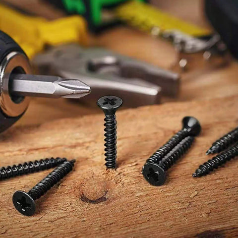 Heavy Hitter Eight By 2-3/4 Inch Stainless Steel Wood Screws One Hundred Pack Black Phosphate Coated Flat Truss Head Self Tapping Drywall Fasteners Built Tough With No Sweat Rust Resistance