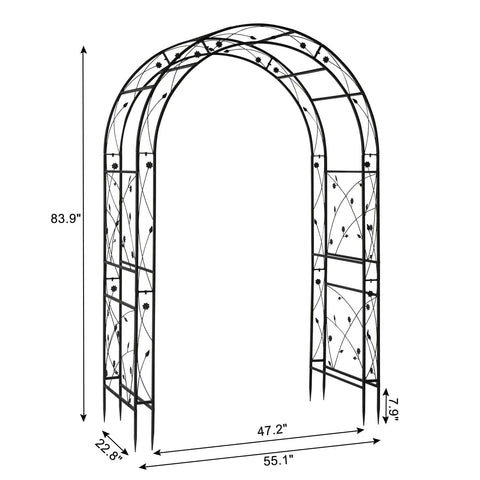 Garden Arch For Weddings And Parties, Sturdy Steel Trellis Arch With Lattice Sides, Outdoor Pergola, Black Finish, Dimensions