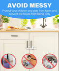 Close-up of kid proof cabinet locks for babies u shaped child safety latches on a white kitchen cabinet.