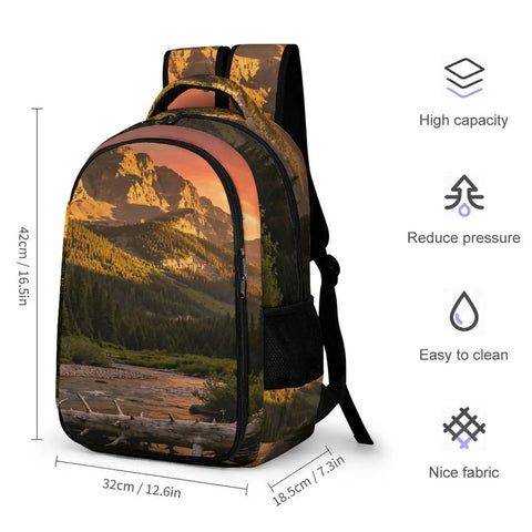 Golden Hour Creek Printed Unisex Backpack With Large Capacity Dope Everyday Carry, 12.6 x 7.3 x 16.5 in, durable polyester, outdoor style