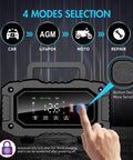 Display of Beefy All In One 7 Stage Car Battery Maintainer And Trickle Charger For 12V And 24V with finger on mode button
