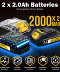 Cordless Power Drill Set With Brushless Motor 620 In Lbs Torque featuring 2 x 2.0Ah rechargeable lithium-ion batteries