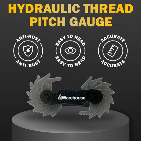 Hydraulic Thread Pitch Gauge For Fittings That Measure TPI Across NPT NPSM JIC ORB SAE 45 ORFS And More shown on pedestal
