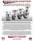 Kingpinless Swivel Caster With Thermoplastic Rubber Donut Tread And 8 Inch Gray Wheel Featuring Side Lock Brake For Heavy Duty Gear 600 Pound Capacity Built Solid To Handle Rough Jobs Daily displayed on a product brochure.