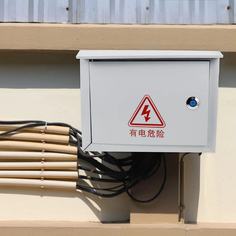 Weatherproof Metal Electrical Junction Box Outdoor Enclosure 300x400x160mm for charging stations and control panels installed on wall.