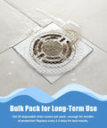 30 Pack Premium Self Adhesive 4.3 Inch Shower Drain Hair Catcher Mesh Strainer Adhesive Pad Clog Blocker Drain Cover For Bathroom Sink Bathtub Laundry Room No Sweat Swap with trapped hair in drain.