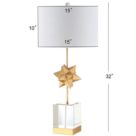 Clear And Gold Leaf Crystal Table Lamp With Hollywood Regency Starburst Metal Base And White Linen Drum Shade 32 Inch Tall Bedside Lamp