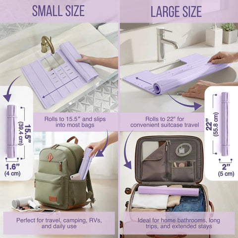Slick Foldable Lavender Over Sink Vanity Cover Clutch Bathroom Countertop Extender Turns Your Basin Into A Seamless Vanity Area With Heat Resistant Silicone For Quick Daily Touch Ups Definite Game Changer