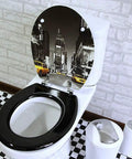 Universal Wooden Toilet Seat With Slow Close Soft Drop Lid And Sturdy Chrome Hinges Durable Enamel Coated Bathroom Fixture on modern toilet.