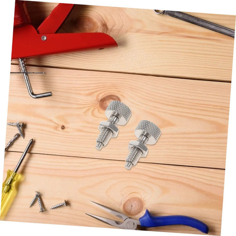 Pack Of Two Stainless Steel Retractable Spring Plungers With Knurled Handle Indexing Pin Lockout Pin For Rolling Toolboxes And Shop Equipment No Fuss Installation Hella Durable Build on a wooden workbench.