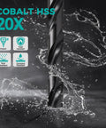 Pro Grade 21 Piece Cobalt Drill Bit Set With Bullet Point Tip M35 TiAlN Coated showcasing water resistance features
