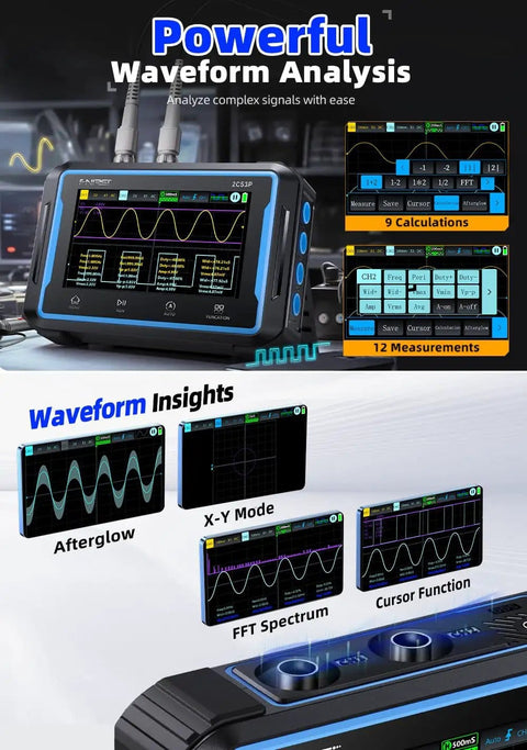 Plus Edition 3in1 Portable Oscilloscope Multimeter And DDS Signal Generator With Touch Screen Tablet displaying waveform analysis