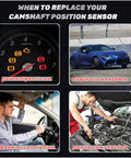 Ford Camshaft Position Sensor For F Series Trucks And Vans Including F150 F250 F350 F450 F550 Explorer Mustang Expedition E150 E250 E350 E450 Replaces OE 907722 PC643 1800527 1W7Z6B288AB fault warning symptoms graphic