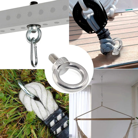 Hella Solid M10 Lifting Eye Bolts, 304 Stainless Steel Six Pack, various uses for rigging and lifting applications.