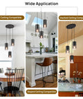 Black Industrial Kitchen Island Pendant Light With Black Glass Shade 3 E26 Bulbs Farmhouse Chandelier Fixtures 59 Inch Adjustable Cord Modern Retro Style shown in dining room and kitchen with flat, sloped, and vaulted ceilings.