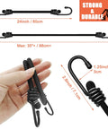 Heavy Duty 24 Inch Bungee Cords With Hooks Pack Of 4 Black Built Tough Industrial Grade Outdoor Tie Downs shown with measurements.