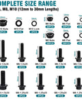 288 Piece Metric Flange Bolt Kit With M6 M8 M10 Bolts, Nuts And Washers In 12mm To 30mm sizes displayed in a layout
