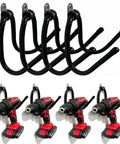 Power Tool Organizer Wall Mount Rack For Garage And Shed, Heavy Duty Drill Hangers, holds four drills with black hooks