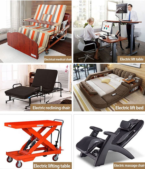 Various electric furniture including medical chair, lift table, recliner, lift bed, lifting table, and massage chair.