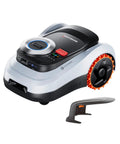 Navimow I215 LiDAR Robot Lawn Mower With Auto Mapping, Vision Dual Fusion, wire free, off road wheels shown with charger