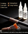 All-In-One Pro-Grade Fishing Rod Repair Kit With 8 Double-Foot Guides And 9 Tip Sizes, epoxy glue bottles and rod wrapping in use
