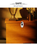 5 Piece Baby Proof Cabinet Locks Set in Brown ABS Material, double button design on wooden cabinet in dimly lit room