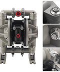 666053-3EB Polypropylene Santoprene Diaphragm Pump with detailed view of its single and double diaphragm design for industrial use.