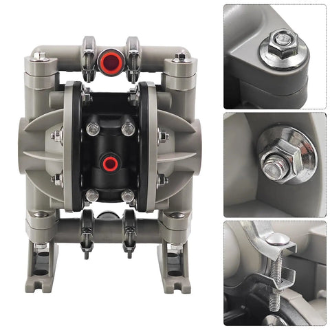 666053-3EB Polypropylene Santoprene Diaphragm Pump with detailed view of its single and double diaphragm design for industrial use.