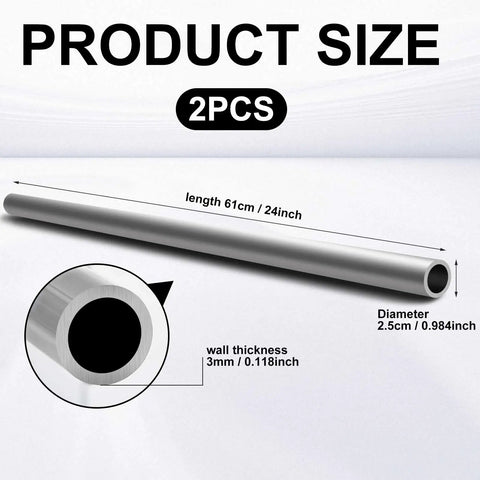 Heavy Duty 2 Pack 1 Inch OD Aluminum Round Tubing 0.12 Inch Wall 24 Inch Long 6061 Aluminum Tube For Furnishings DIY Projects Machinery Silver Build It Like A Pro product dimensions