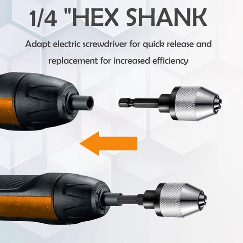 4 Piece Drill Chuck Adapter Set 1/4 Inch Hex Quick Change For Impact Drivers And Electric Drills Mini Keyless Chuck Converters