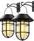 Outdoor Solar Lanterns With Hooks, No Fuss Easy Setup, Waterproof Metal Wall Lanterns For Porch, Rust-Resistant Aluminum, 2 Pack