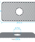 Center Drain Silicone Sink Mat No Slip Heat Resistant For Kitchen And RV Sinks, dimensions 24.5x13 in, gray open-grid design