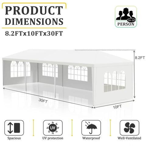 10x30 White Canopy Tent With 5 Removable Sidewalls And Windows Waterproof UV Blocking Outdoor Party Gazebo