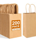 Bulk 200Pcs Kraft Paper Gift Bags With Handy Handles 5.25x3.25x8.25 Inches Durable Brown Gift Wrap Bags For Small Business