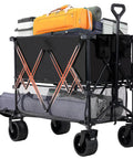 Heavy Duty Double Decker Folding Wagon With Brakes, 440 Lb Capacity, 400L Storage, Foldable Cart With Flexible Handle, All Terrain Big Wheels For Grocery, Sports, Garden, Camping loaded with gear