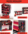 Power Tool Rack With Adjustable Height Wall Mount Red Tool Storage Organizer For Pegboard And Side Mount Garage, Heavy Duty 280 Lbs Capacity